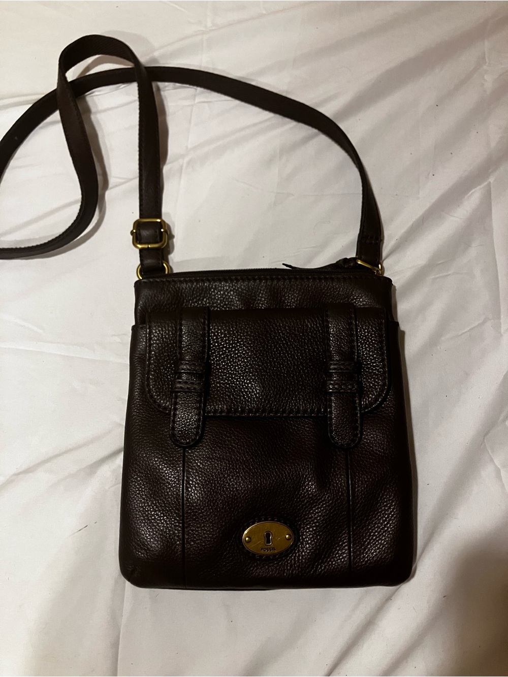 Fossil Dark Brown Leather Crossbody Bag Vintage Explorer Keyhole Lock Y2K Boho - Picture 6 of 13